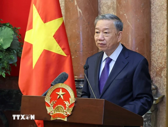 Chủ tịch nước Tô Lâm phát biểu tại buổi gặp mặt. (Ảnh: Nhan Sáng/TTXVN)