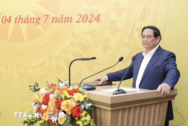 Thủ tướng Phạm Minh Chính phát biểu tại hội nghị. (Ảnh: Nhan Sáng/TTXVN)