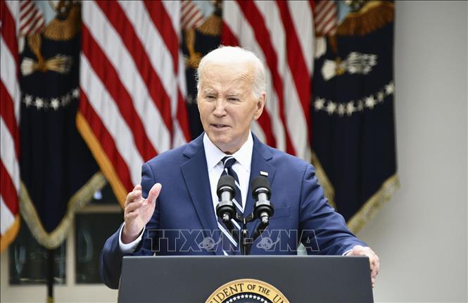 Bầu cử Mỹ 2024: Tổng thống Joe Biden khẳng định quyết tâm tái tranh cử Tổng thống Mỹ Joe Biden phát biểu tại một sự kiện ở Washington DC. Ảnh: Kyodo/TTXVN