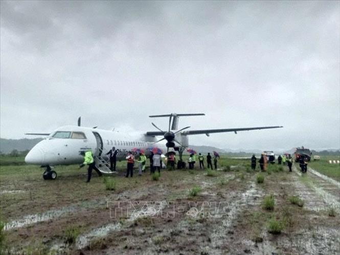 Máy bay của hãng hàng không Philippine Airlines (PAL) trượt khỏi đường băng khi hạ cánh xuống sân bay Busuanga ở tỉnh Palawan ngày 14-7-2024. Ảnh: The Aviation Herald/TTXVN