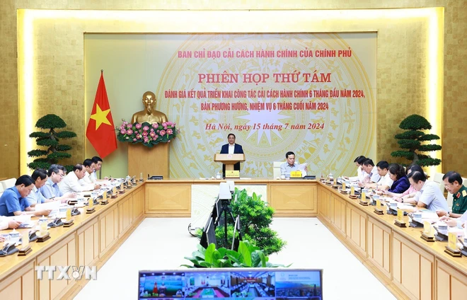 Thủ tướng Phạm Minh Chính, Trưởng Ban Chỉ đạo Cải cách hành chính của Chính phủ chủ trì phiên họp. (Ảnh: Dương Giang/TTXVN)