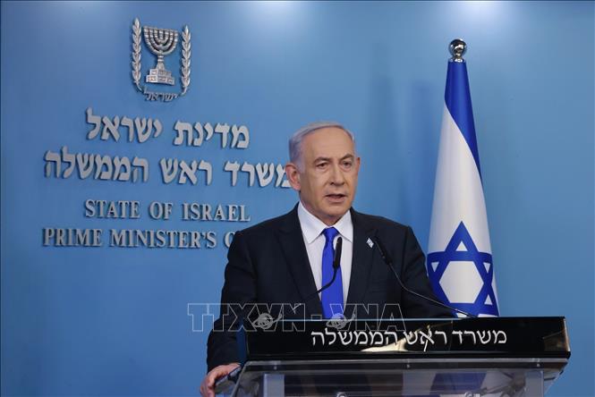 Thủ tướng Israel Benjamin Netanyahu phát biểu họp báo tại Jerusalem. Ảnh: THX/TTXVN