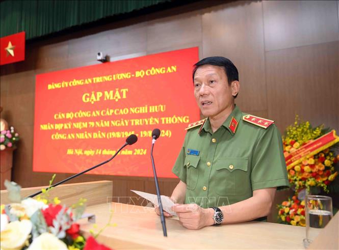 Thượng tướng Lương Tam Quang, Uỷ viên Trung ương Đảng, Bí thư Đảng uỷ Công an Trung ương, Bộ trưởng Bộ Công an phát biểu. Ảnh: TTXVN phát