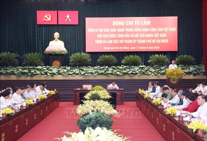 TP Hồ Chí Minh sẽ có bước phát triển mạnh mẽ, vững chắc Tổng Bí thư, Chủ tịch nước Tô Lâm làm việc với Thành ủy TP Hồ Chí Minh. Ảnh: Lâm Khánh/TTXVN