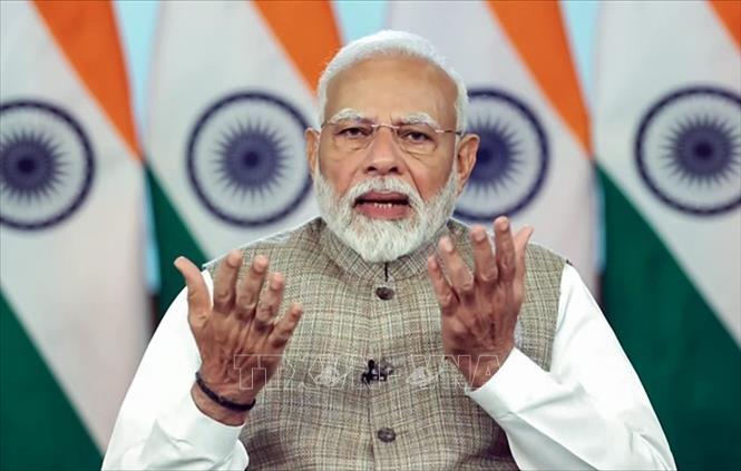 Thủ tướng Ấn Độ Narendra Modi phát biểu tại Hội nghị thượng đỉnh Tiếng nói Nam Bán cầu lần thứ 3 dưới hình thức trực tuyến ngày 17-8-2024. Ảnh: ANI/TTXVN