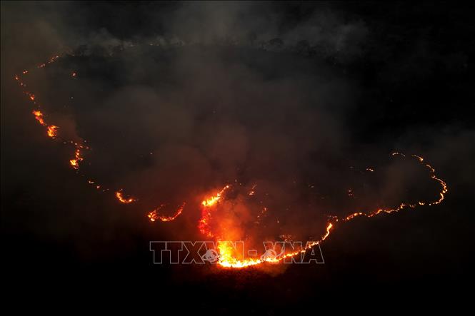 Khói lửa bốc lên từ đám cháy rừng tại bang Goias, Brazil. Ảnh: THX/TTXVN