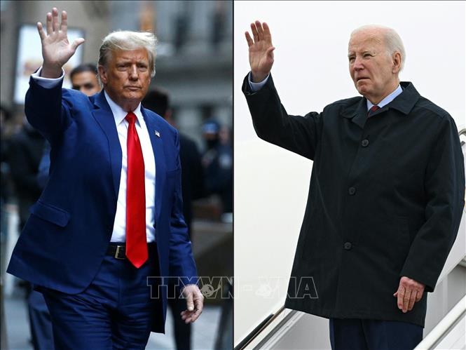 Tổng thống Mỹ Joe Biden (phải) và ông Donald Trump. Ảnh: AFP/TTXVN