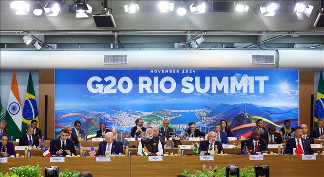 Các đại biểu tham dự Hội nghị thượng đỉnh G20 ở Rio de Janeiro, Brazil ngày 18-11-2024. Ảnh: ANI/TTXVN