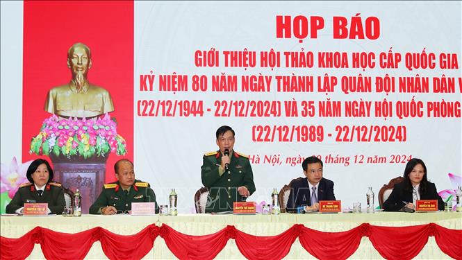 Đại tá Nguyễn Thế Mạnh, Phó Cục trưởng Cục Tuyên huấn (Tổng cục Chính trị) phát biểu. Ảnh: Trọng Đức/TTXVN