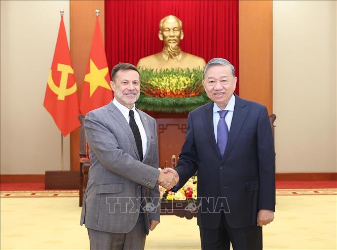 Tổng Bí thư Tô Lâm tiếp Đại sứ đặc mệnh toàn quyền Australia tại Việt Nam Andrew Goledzinowski. Ảnh: Thống Nhất/TTXVN.