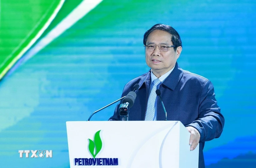 Thủ tướng Phạm Minh Chính chỉ đạo Hội nghị triển khai nhiệm vụ năm 2025 của ngành Dầu khí. (Ảnh: Dương Giang/TTXVN)