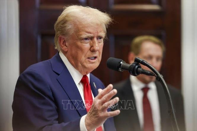 Tổng thống Mỹ Donald Trump phát biểu tại Nhà Trắng ngày 21-1-2025. Ảnh: Getty Images/TTXVN