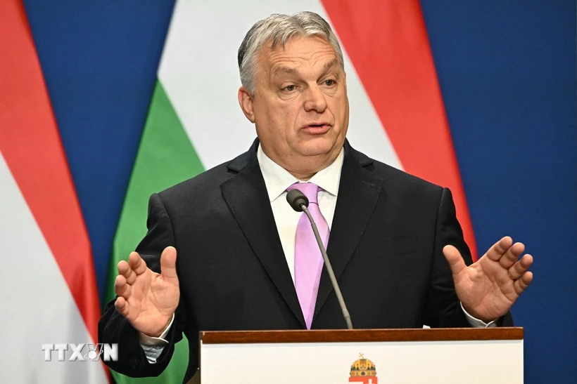 Thủ tướng Hungary Viktor Orban phát biểu họp báo tại Budapest ngày 23-2-2024. (Ảnh: AFP/TTXVN)