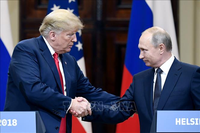 Tổng thống Mỹ Donald Trump và Tổng thống Nga Vladimir Putin tại cuộc gặp ở Helsinki, Phần Lan năm 2018. Ảnh: AFP/TTXVN