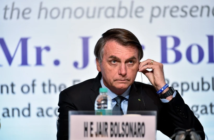 Ông Jair Bolsonaro, lúc đang là Tổng thống Brazil, phát biểu tại một sự kiện ở New Delhi, Ấn Độ ngày 27-1-2020. (Ảnh: ANI/TTXVN)