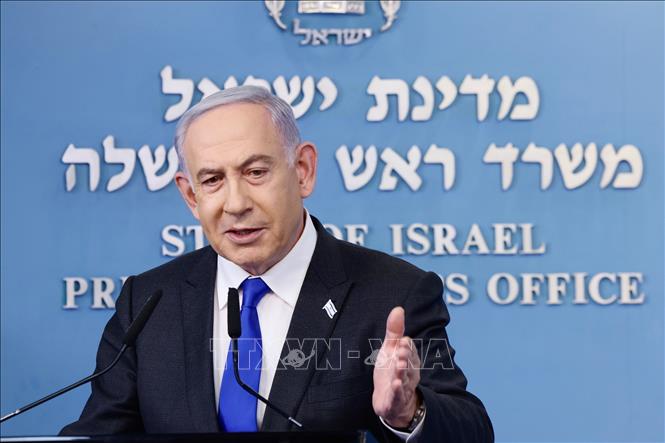 Thủ tướng Israel Benjamin Netanyahu phát biểu họp báo tại Jerusalem. Ảnh: THX/TTXVN