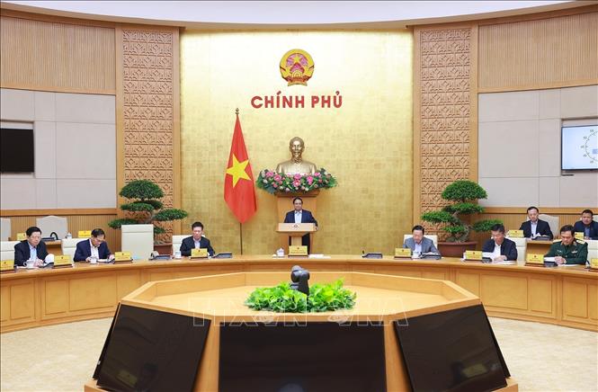 Thủ tướng Phạm Minh Chính chủ trì Phiên họp Chính phủ chuyên đề về xây dựng pháp luật tháng 3-2025. Ảnh: Dương Giang/TTXVN