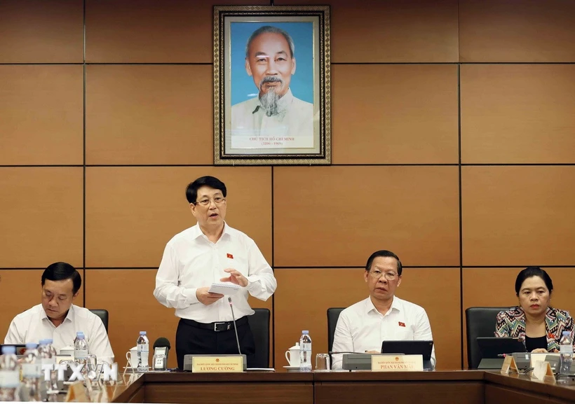 Chủ tịch nước yêu cầu tổ chức các cơ quan tư pháp gần dân, sát dân Chủ tịch nước Lương Cường, đại biểu Quốc hội Thành phố Hồ Chí Minh phát biểu tại tổ. (Ảnh: An Đăng/TTXVN)