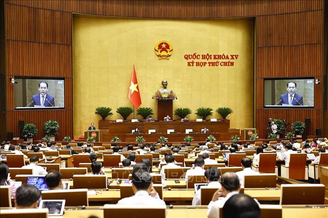 Thông cáo báo chí số 14, Kỳ họp thứ 9, Quốc hội khóa XV Quang cảnh phiên họp. Ảnh: Doãn Tấn/TTXVN