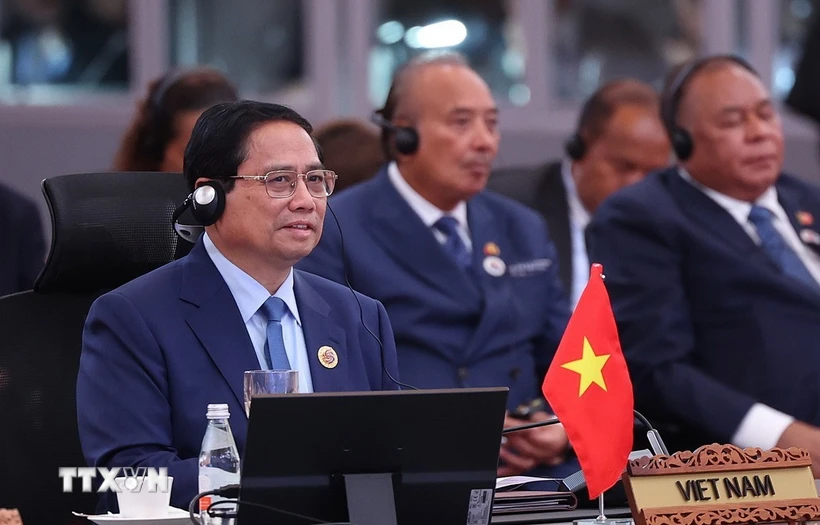 Thủ tướng Phạm Minh Chính đề xuất ASEAN-GCC xây dựng mô hình hợp tác thế hệ mới Thủ tướng Phạm Minh Chính phát biểu tại Hội nghị Cấp cao ASEAN-Hội đồng Hợp tác Vùng Vịnh (GCC) lần thứ hai. (Ảnh: Dương Giang/TTXVN)