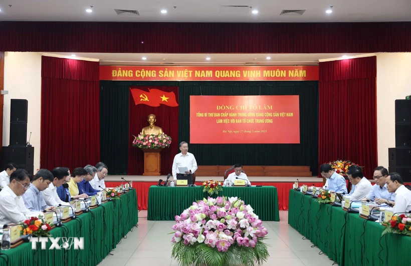 Tổng Bí Thư Tô Lâm phát biểu tại buổi làm việc với Ban Tổ chức Trung ương. (Ảnh: Thống Nhất/TTXVN)