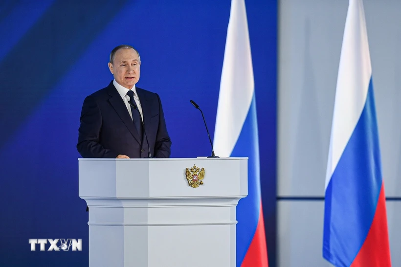 Tổng thống Nga Putin phê chuẩn chiến lược phát triển lực lượng Hải quân Tổng thống Nga Vladimir Putin phát biểu tại Thủ đô Moskva. (Ảnh: THX/TTXVN)