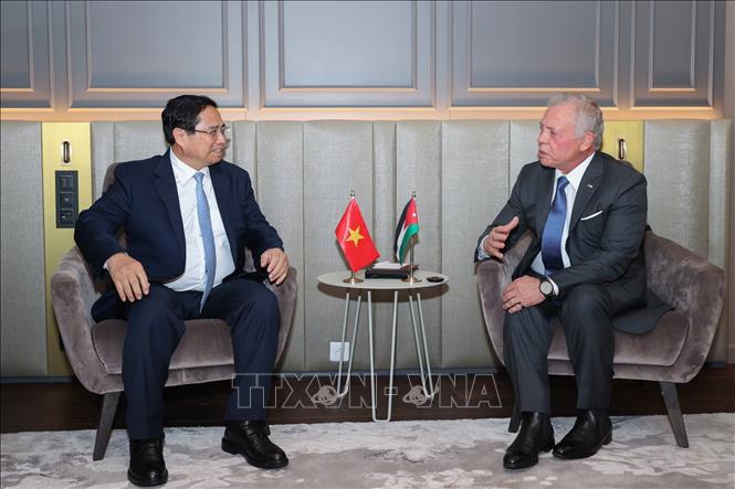 Thủ tướng Phạm Minh Chính hội kiến Quốc vương Jordan Abdullah II bin Al-Hussein Thủ tướng Phạm Minh Chính gặp Quốc vương Jordan Abdullah II bin Al-Hussein. Ảnh: Dương Giang/TTXVN