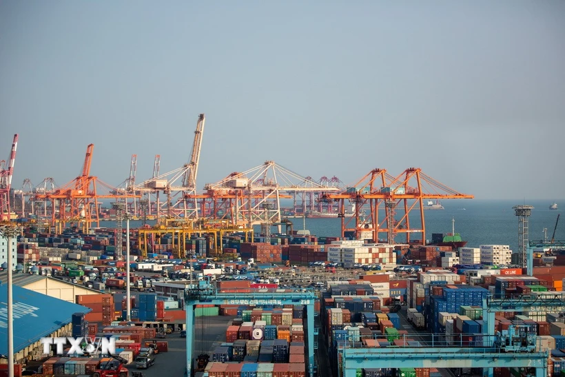 Đàm phán thuế quan: Mỹ tăng cường sức ép với Hàn Quốc Cảng hàng hóa Busan, Hàn Quốc. (Ảnh: THX/TTXVN)