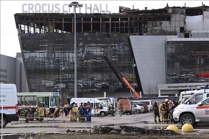 Hiện trường vụ tấn công nhà hát Crocus City Hall ở Moskva, Nga, ngày 26-3-2024. Ảnh: AFP/TTXVN